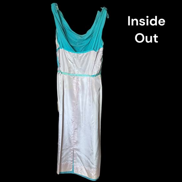 Vintage 1950s Silk Shantung Dress and Jacket Set Blue Green Georgette Trilère - Picture 10 of 16